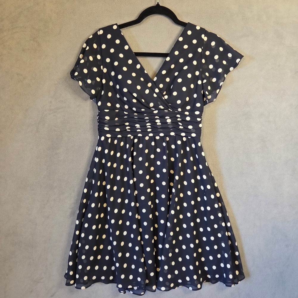 Jessica Howard Chiffon Polka Dot Dress Women's 4P Sheer Lined Retro Pinup